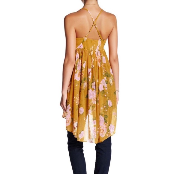 Free People Mirage yellow floral tube top flounce smocked size XS - Picture 3 of 15